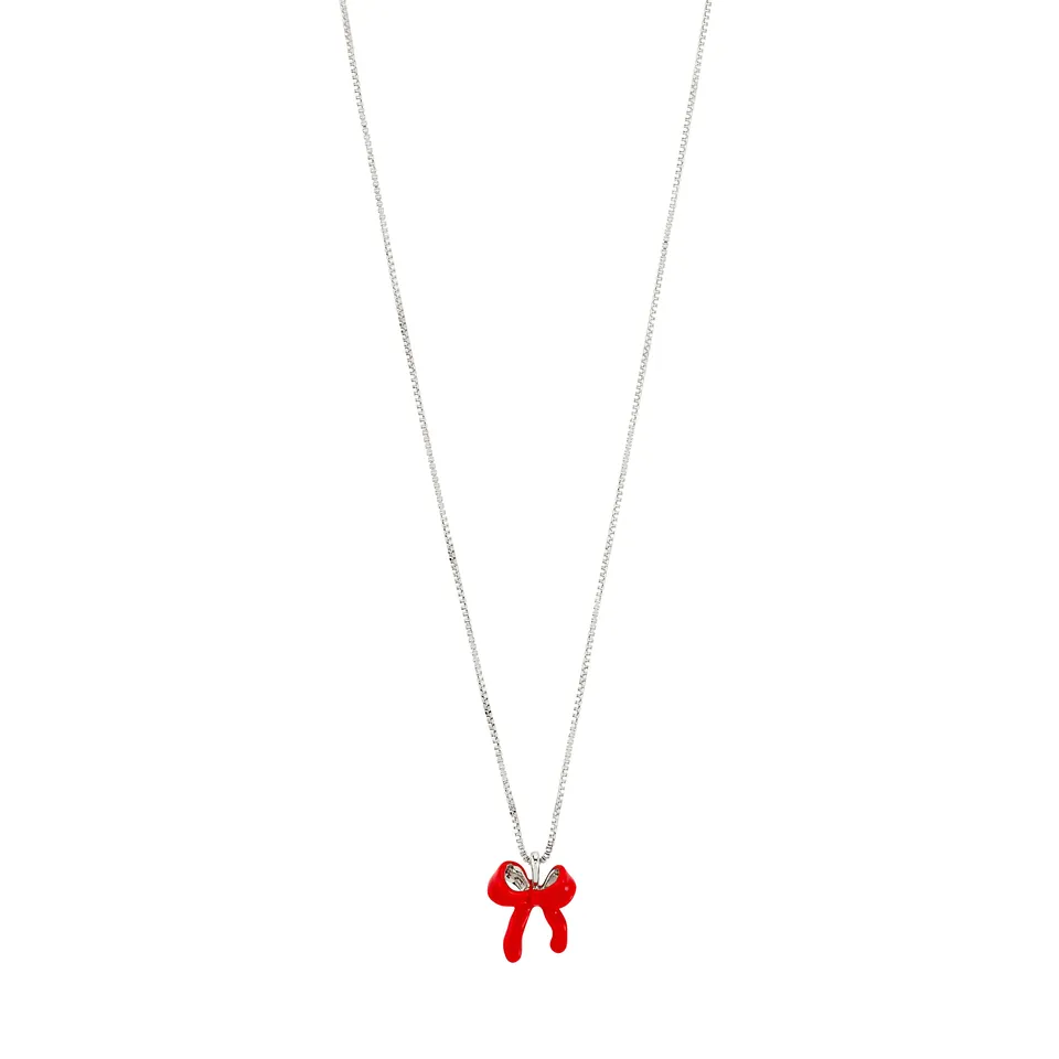 pilgrim-sigrun-halskette-versilbert-mit-roter-schleife-40-9-cm image 1