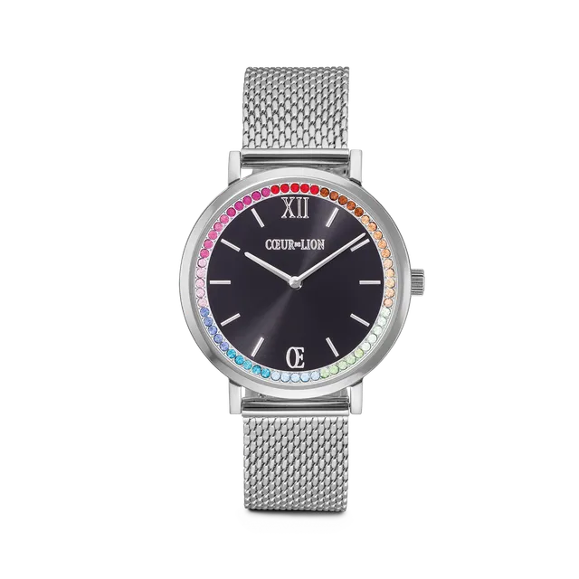 coeur-de-lion-uhr-rund-sparkling-rainbow-sunray-black-milanaise-silber image 1