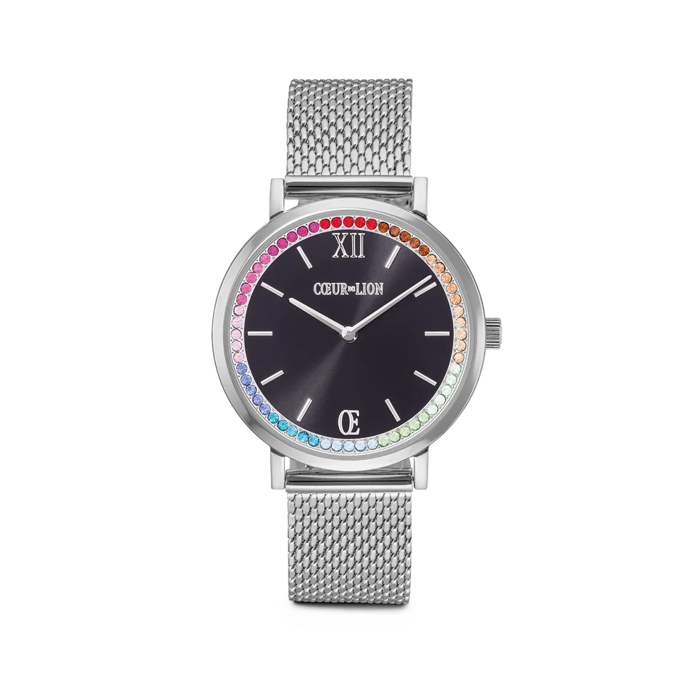 coeur-de-lion-uhr-rund-sparkling-rainbow-sunray-black-milanaise-silber image 1