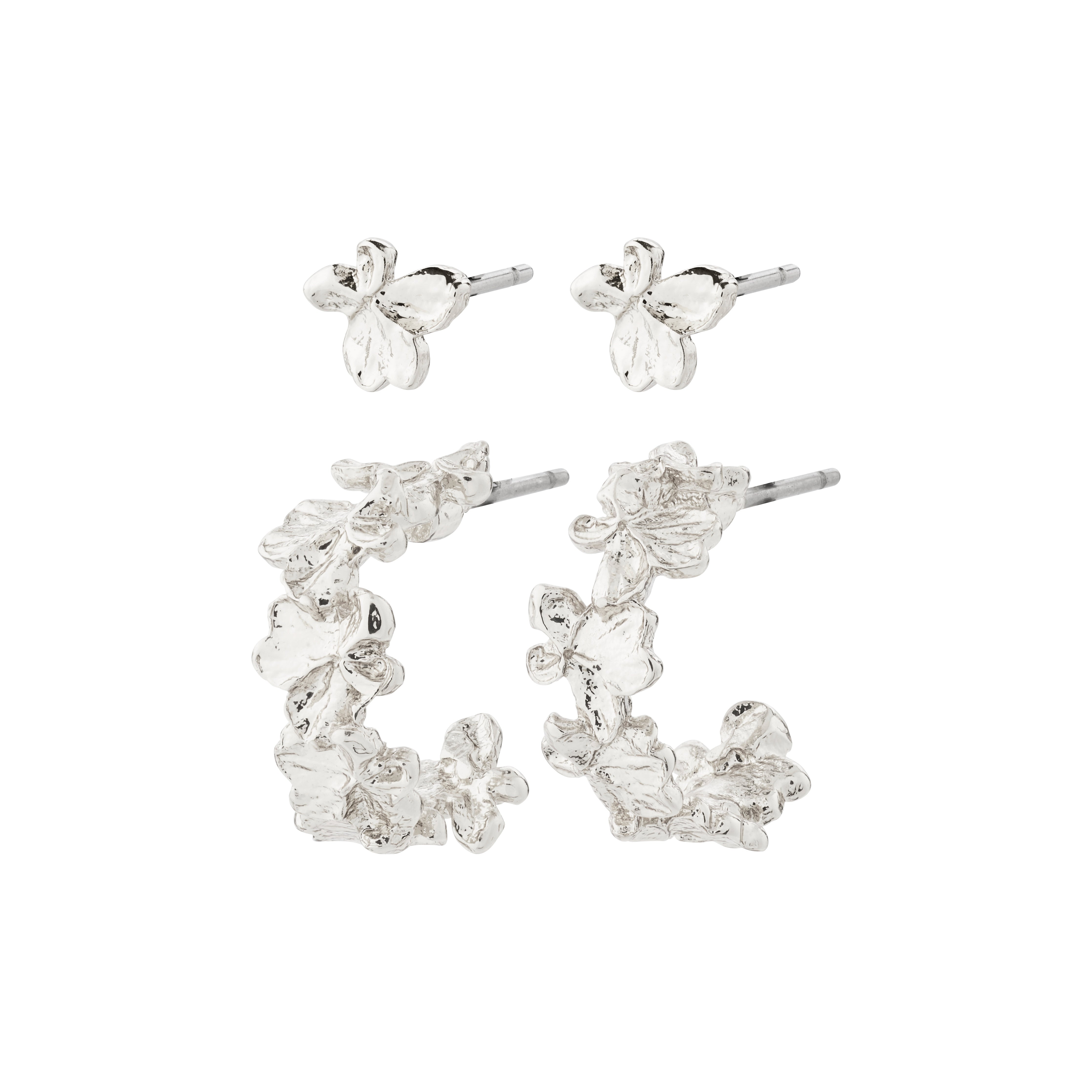 pilgrim-zhuri-ohrringe-2-in-1-set-versilbert-half-hoops-stecker-floral image 1