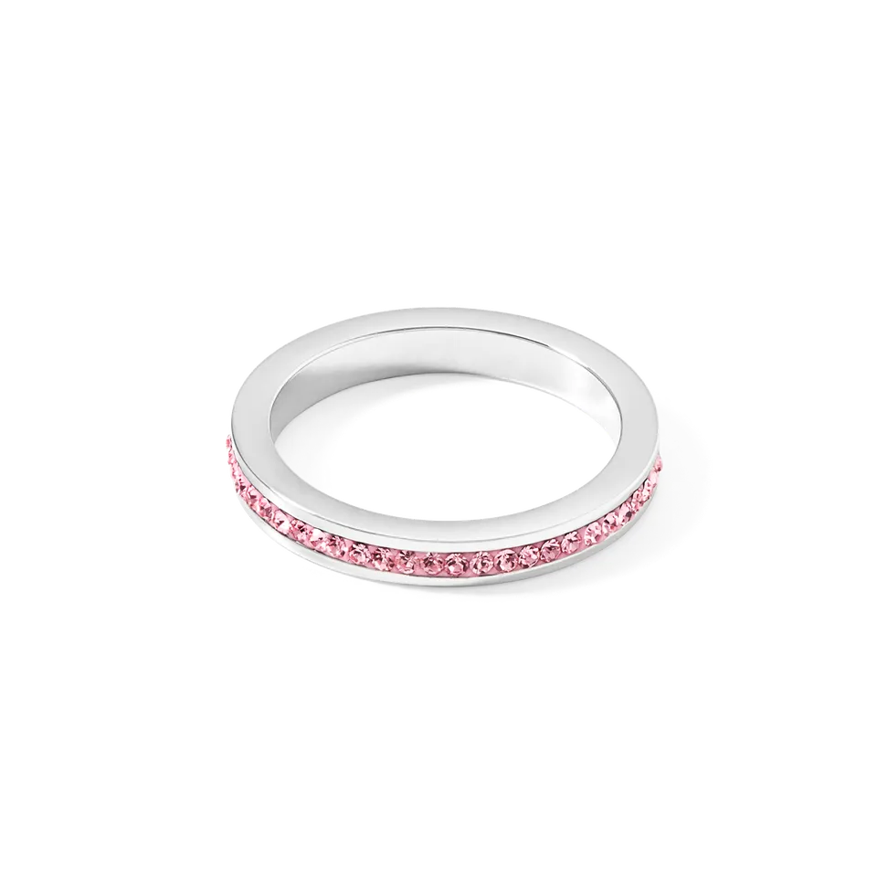 coeur-de-lion-ring-edelstahl-silber-mit-kristallen-pav-rosa image 1