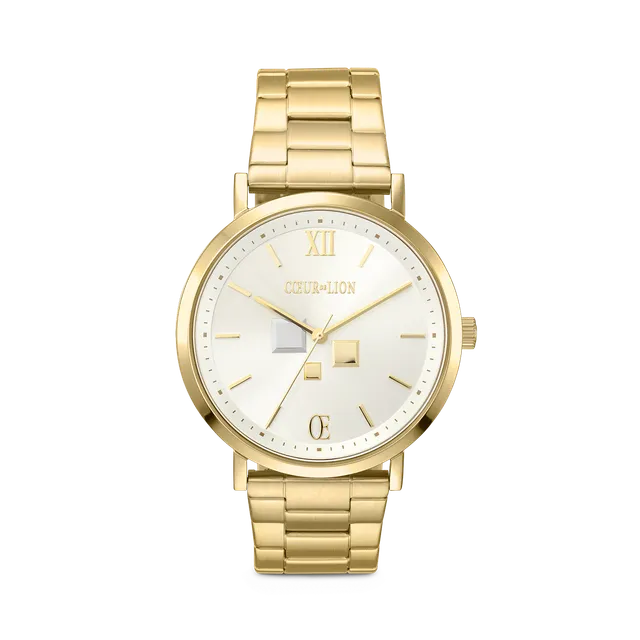coeur-de-lion-statement-uhr-rund-unisex-white-sunray-edelstahl-frosted-gold image 1