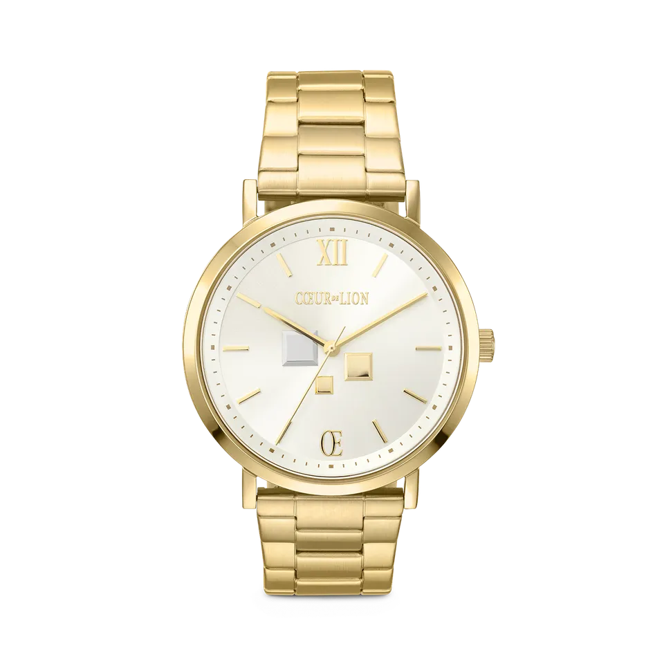 coeur-de-lion-statement-uhr-rund-unisex-white-sunray-edelstahl-frosted-gold image 1