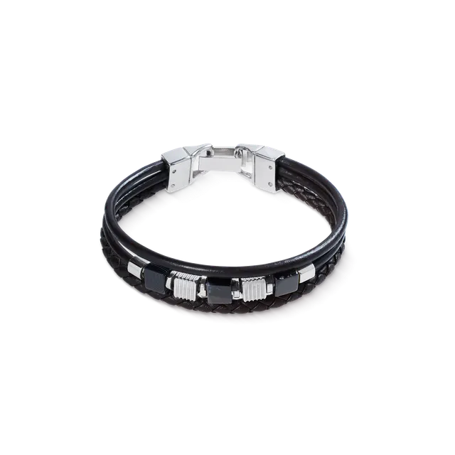 coeur-de-lion-geocube-lederarmband-schwarz-3-reihig-streifen-onyx image 1