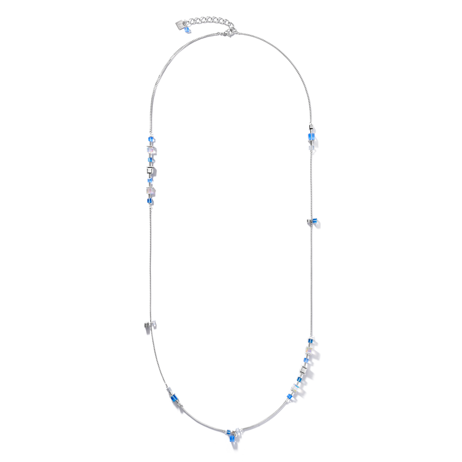 coeur-de-lion-halskette-geocube-chain-long-silber-blau-edelstahl-316l-kristalle image 1
