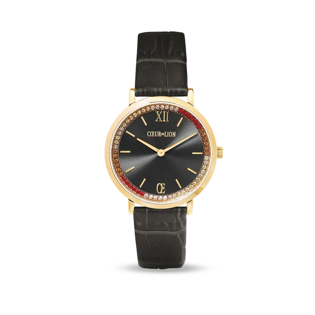 coeur-de-lion-uhr-rund-sparkling-sunray-leder-dunkelgrau-gold image 1