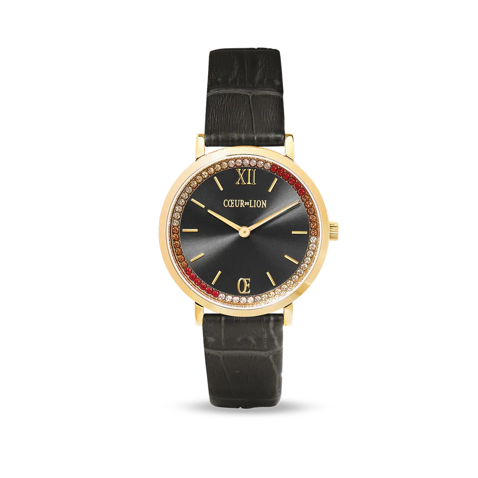 coeur-de-lion-uhr-rund-sparkling-sunray-leder-dunkelgrau-gold image 1