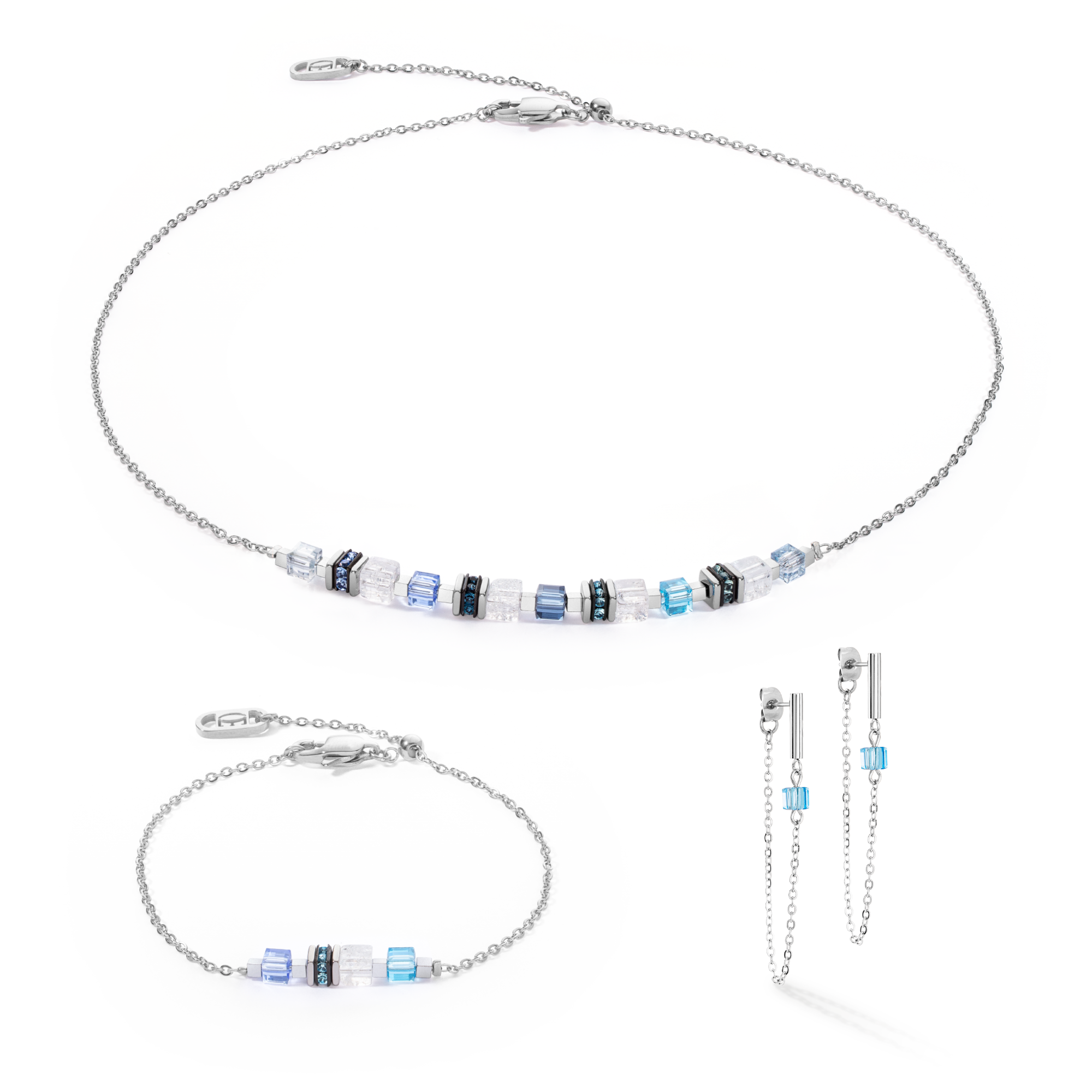 coeur-de-lion-mini-cubes-chain-ohrringe-silber-blau-loop image 3