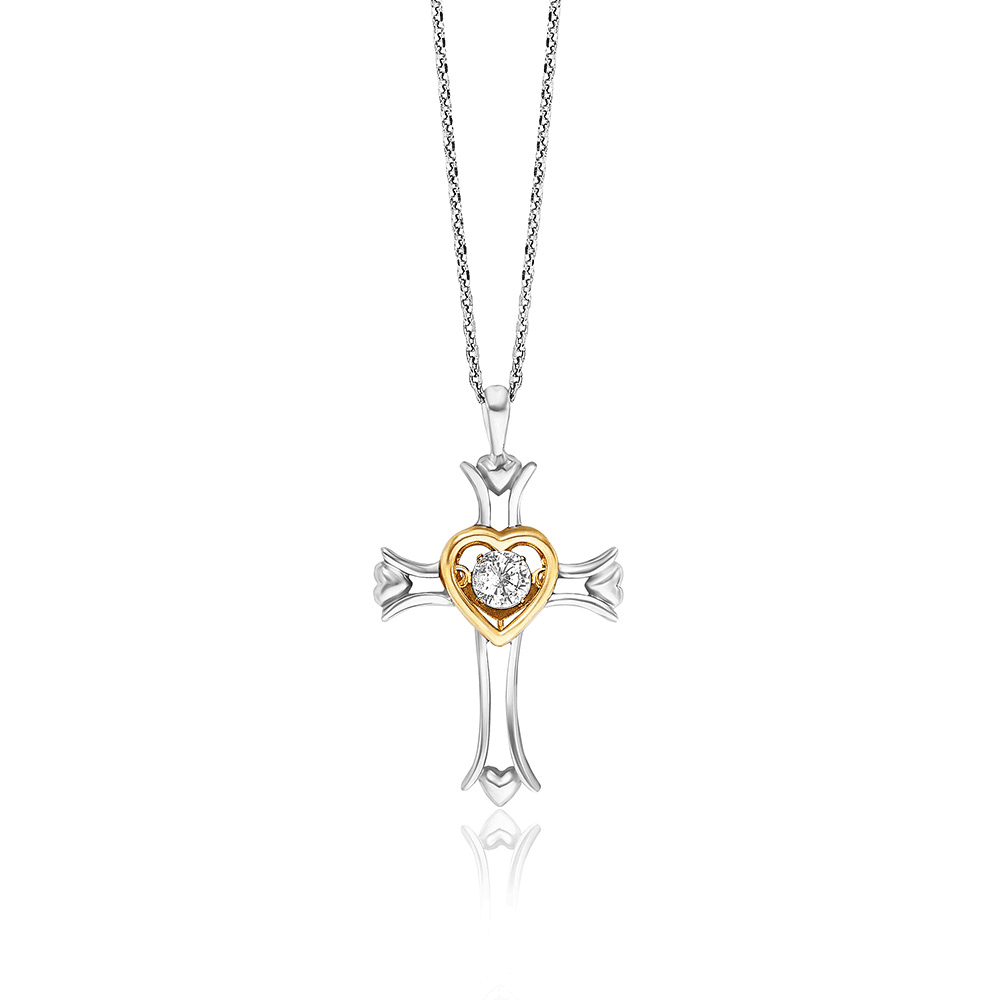 julie-julsen-dancing-stone-kreuz-kette-bicolor-silber-gold-mit-zirkonia image 1