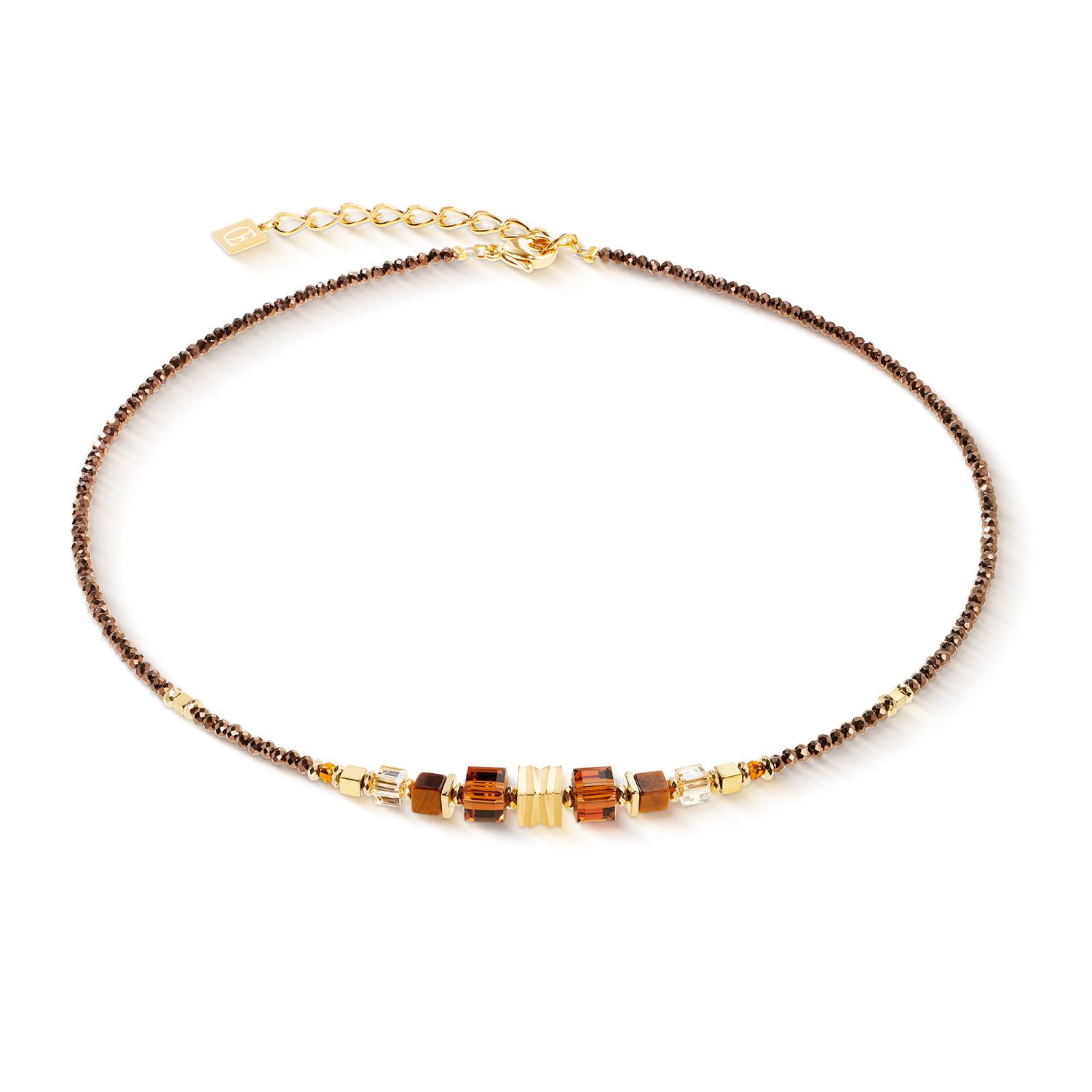 coeur-de-lion-geocube-halskette-wave-cube-flow-gold-braun image 1