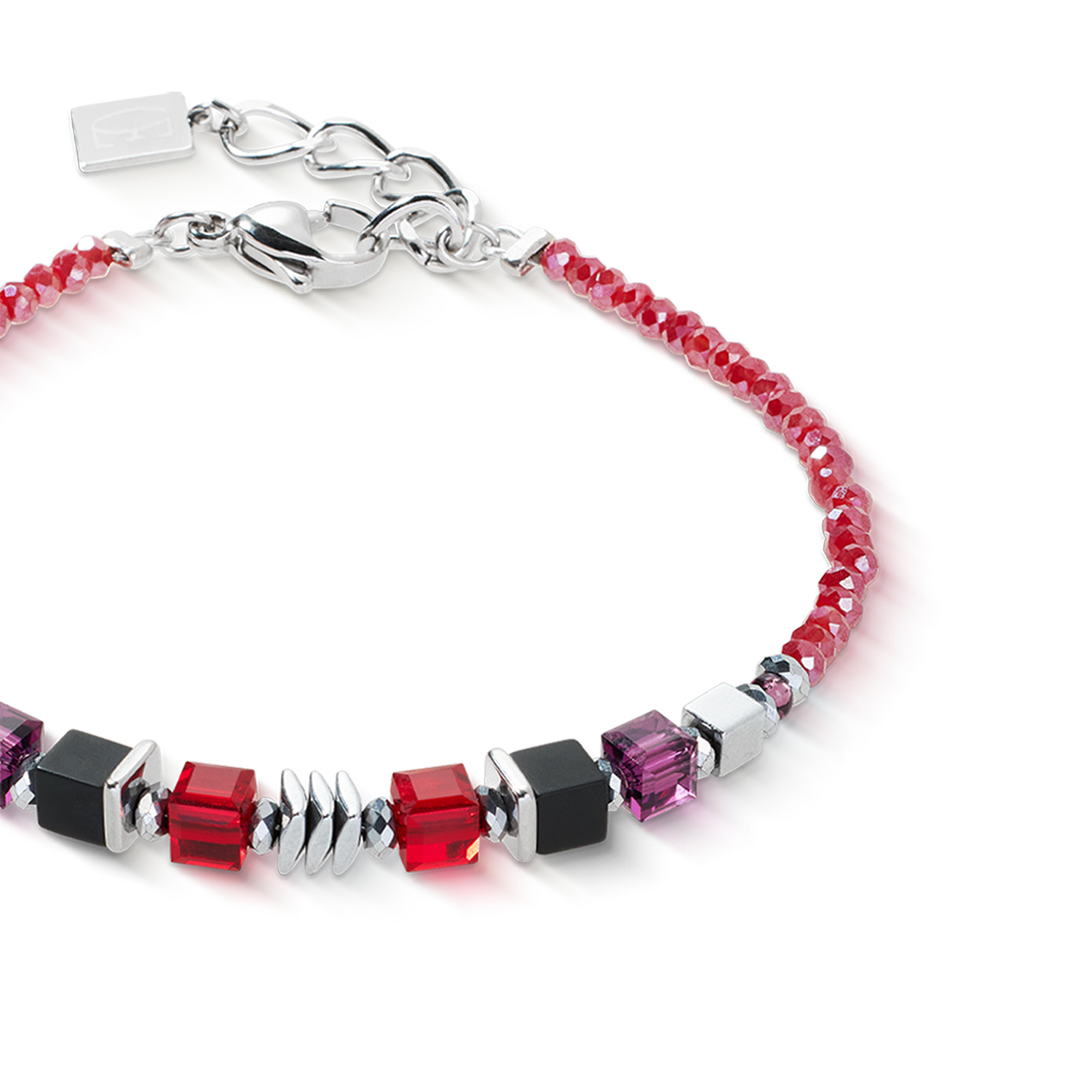 coeur-de-lion-wave-cube-flow-armband-silber-rot image 2