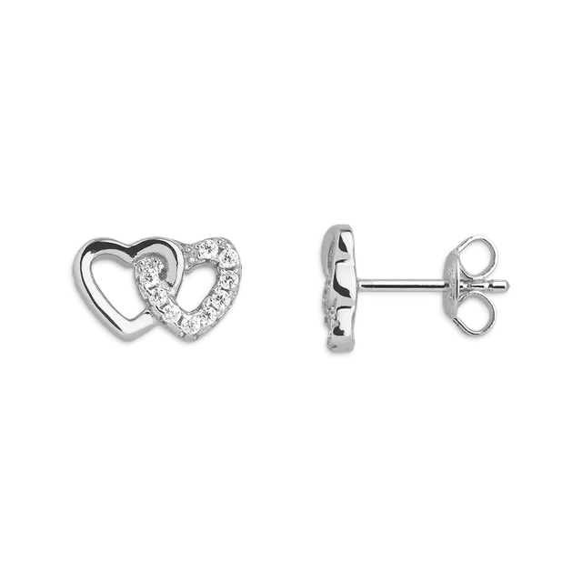 xenox-love-story-ohrringe-925-sterlingsilber-18k-vergoldung-doppel-herz-zirkonia image 1