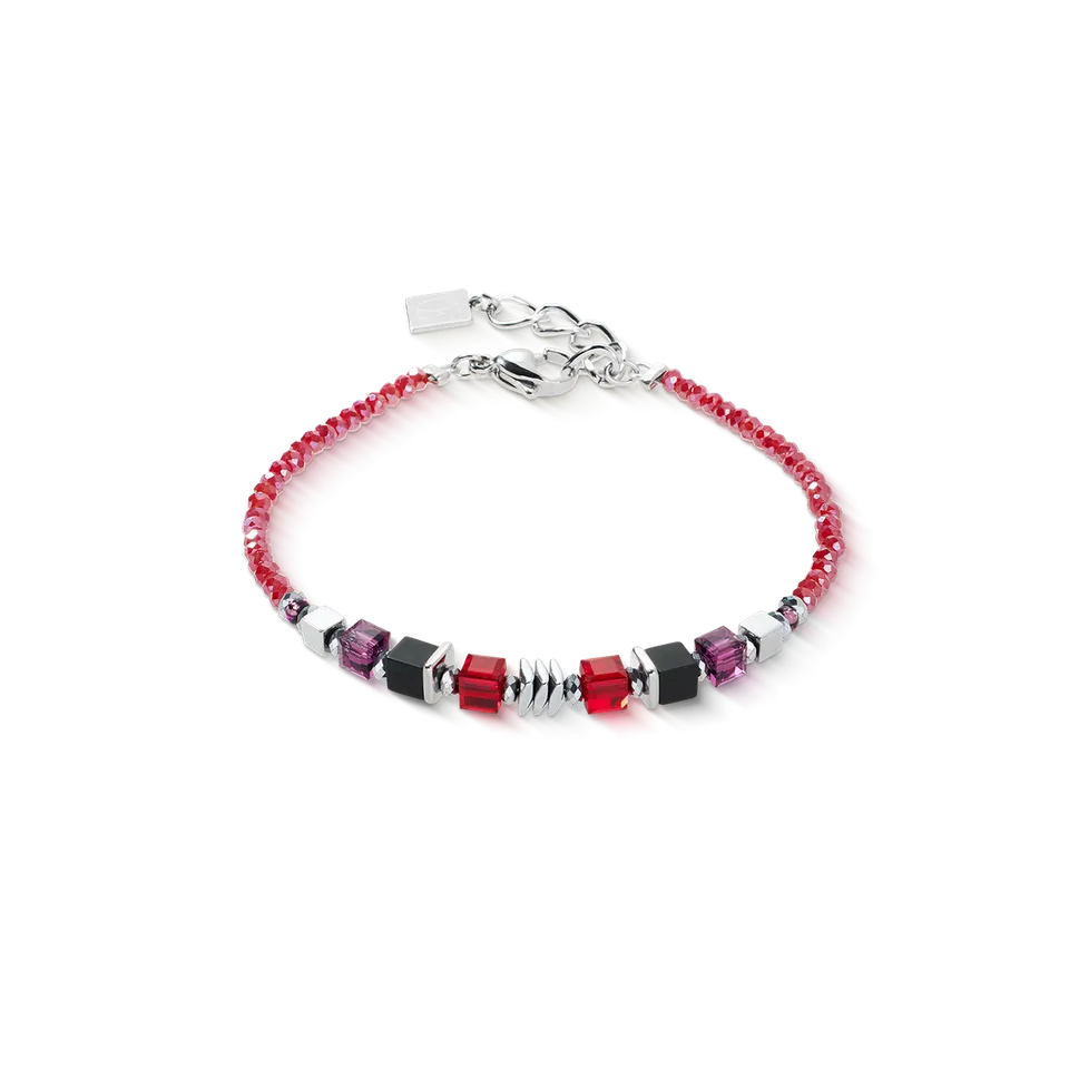 coeur-de-lion-wave-cube-flow-armband-silber-rot image 1