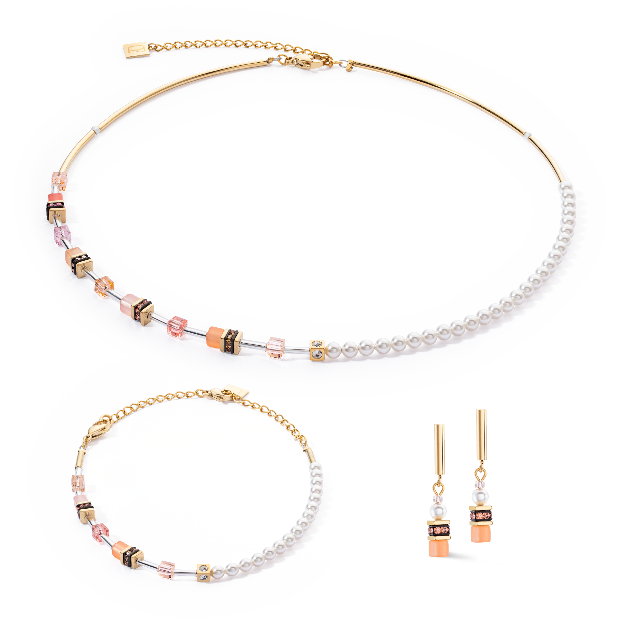 coeur-de-lion-geocube-mini-fusion-pearls-ohrringe-apricot-crush-gold image 3