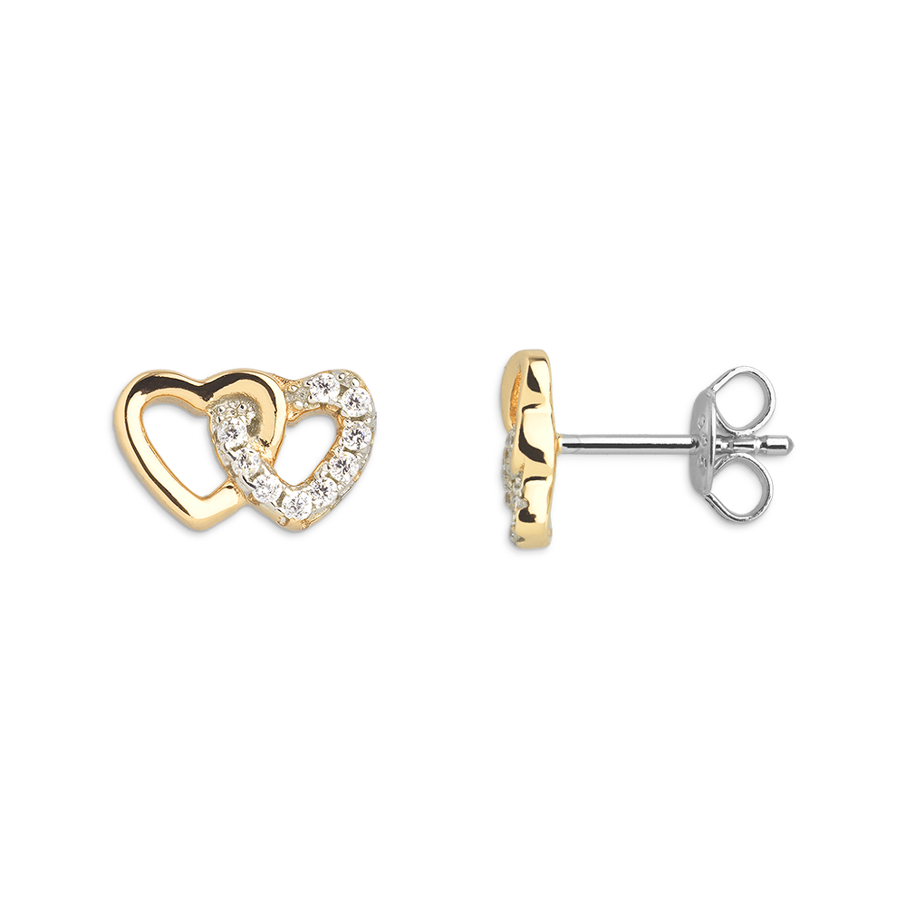 xenox-love-story-ohrringe-925-sterlingsilber-18k-vergoldung-doppel-herz-zirkonia image 2