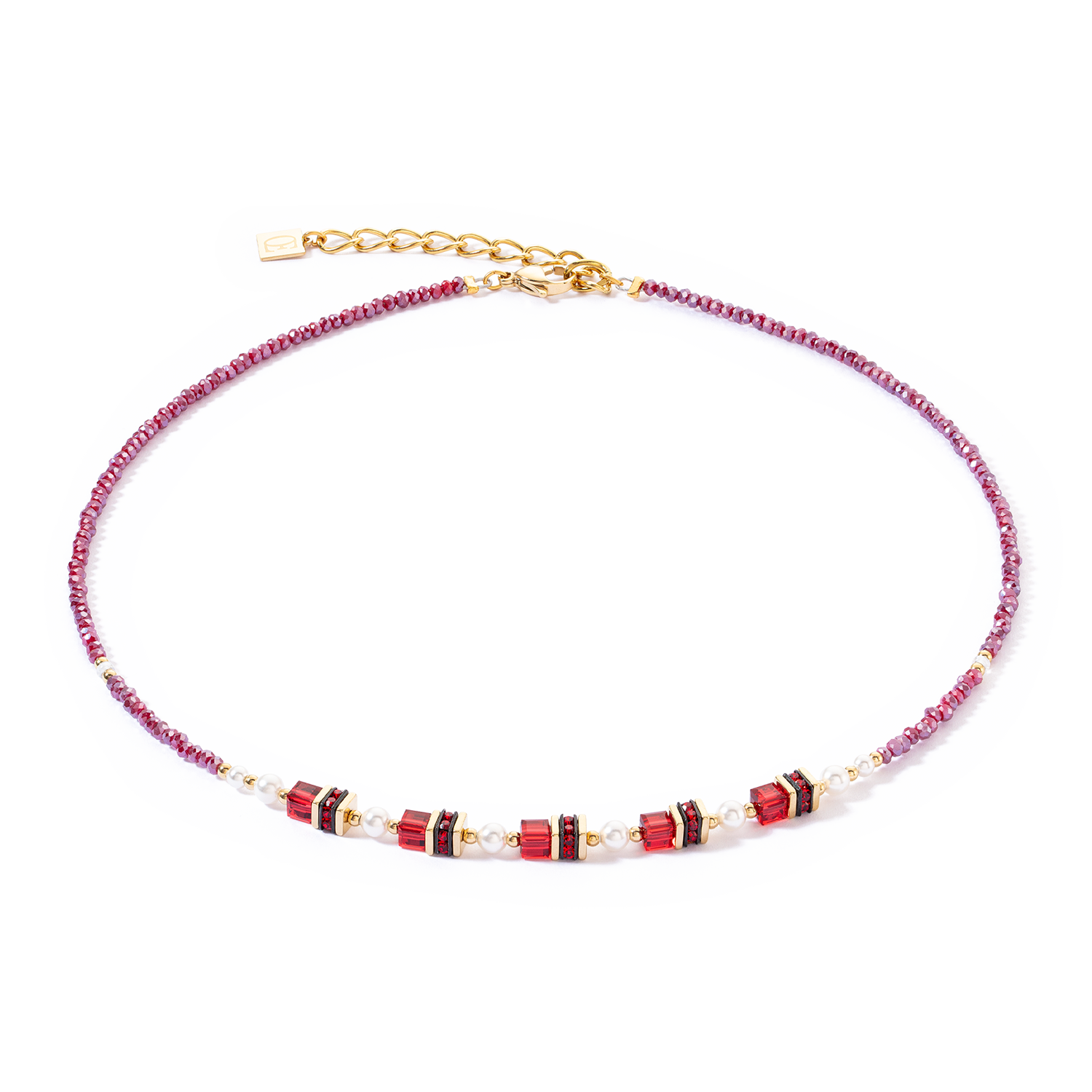 coeur-de-lion-halskette-sparkling-princess-gold-rot-kristalle-perlen image 1