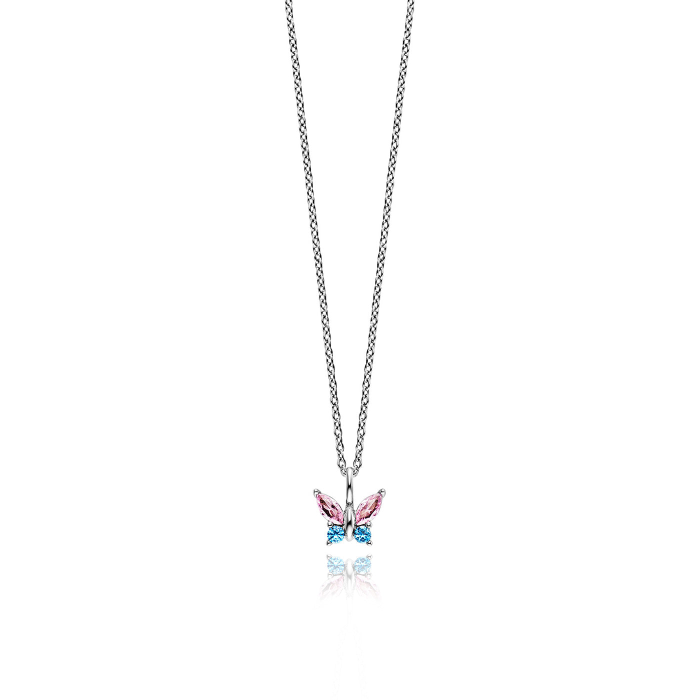 julie-julsen-kids-butterfly-kette-mit-anh-nger-silber-rhodiniert-mit-4-bunten-zi image 1