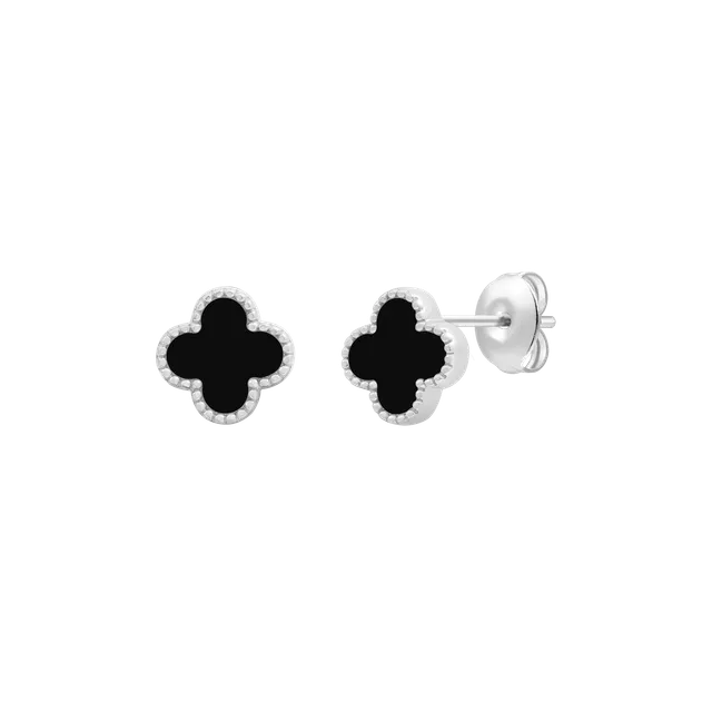 xenox-clover-ohrstecker-925-sterlingsilber-rhodiniert-mit-schwarzem-achat image 1