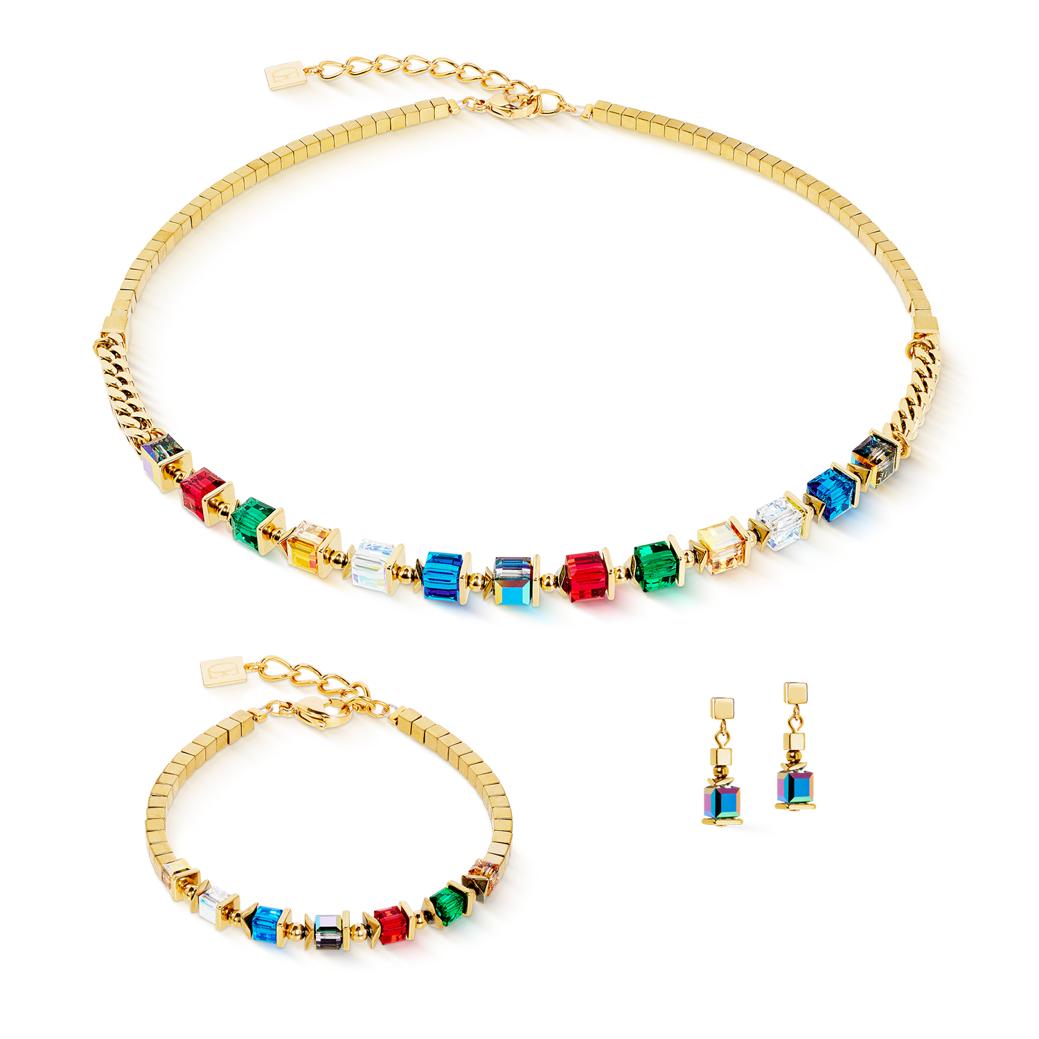 coeur-de-lion-armband-sparkling-cubes-fusion-chain-gold-multicolor image 3