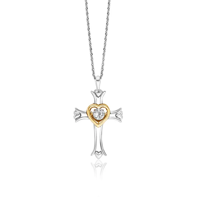 julie-julsen-dancing-stone-kreuz-kette-bicolor-silber-gold-mit-zirkonia image 1