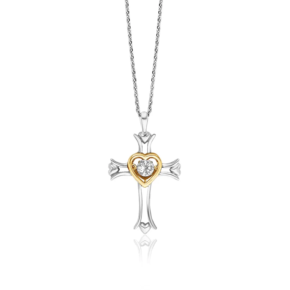 julie-julsen-dancing-stone-kreuz-kette-bicolor-silber-gold-mit-zirkonia image 1