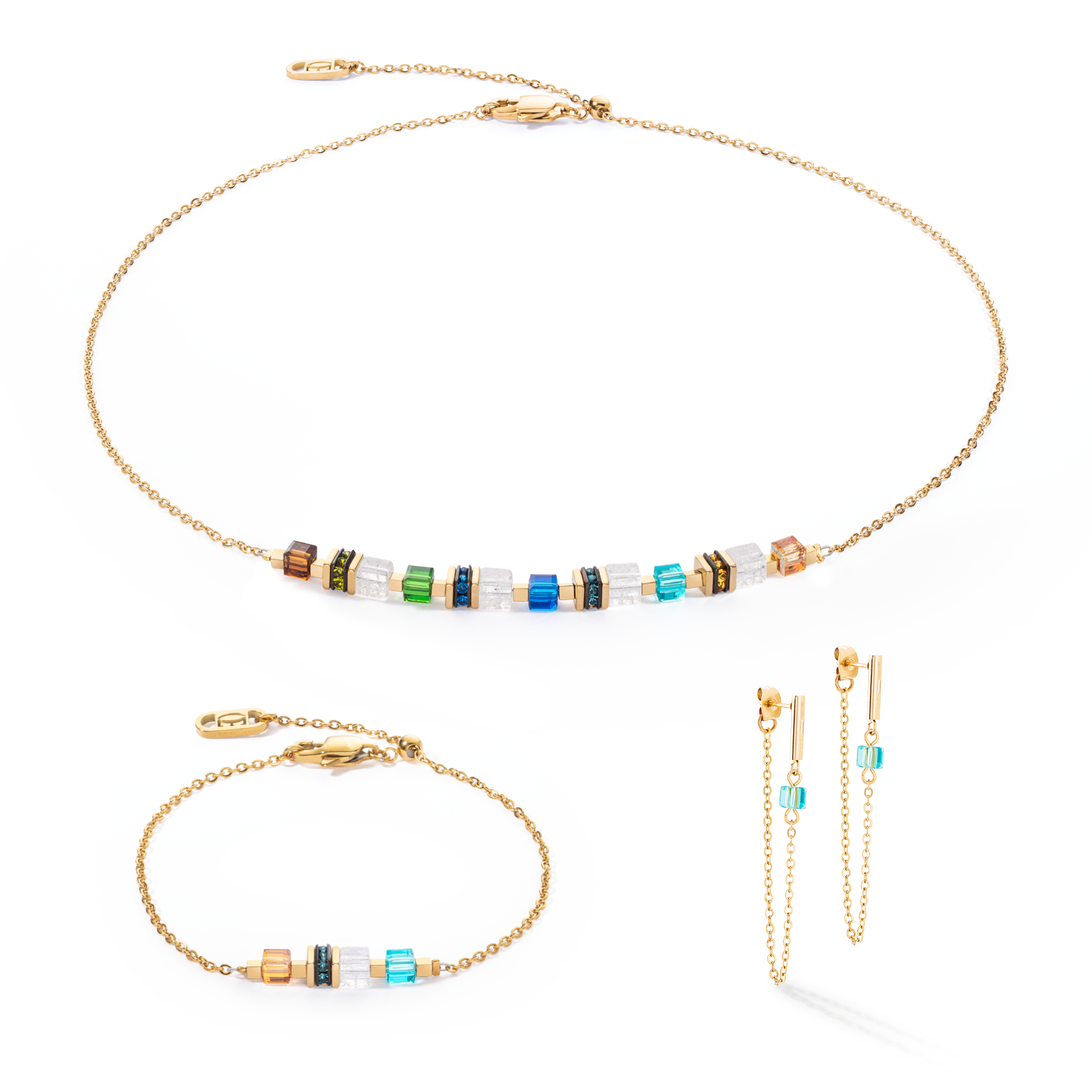 coeur-de-lion-geocube-ohrringe-mini-cubes-chain-gold-multicolor image 3