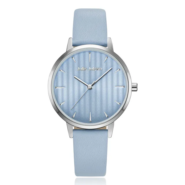 julie-julsen-damenuhr-pastell-silber-mit-hellblauem-lederband image 1