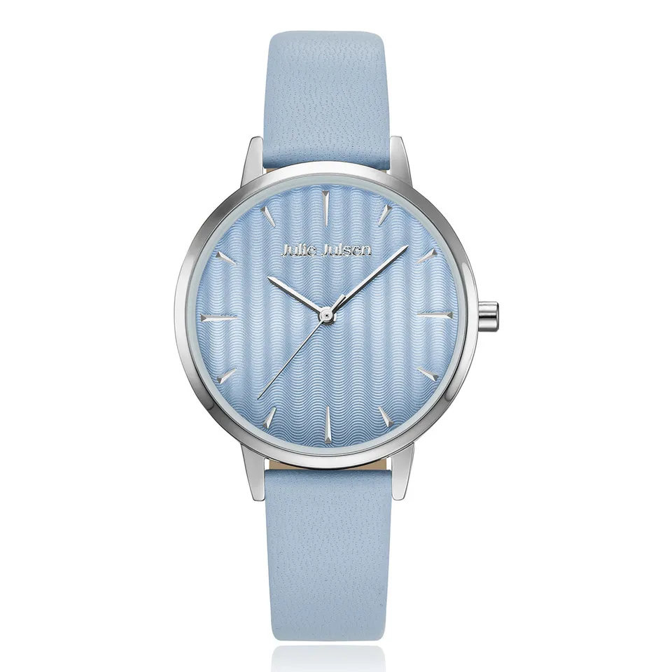 julie-julsen-damenuhr-pastell-silber-mit-hellblauem-lederband image 1