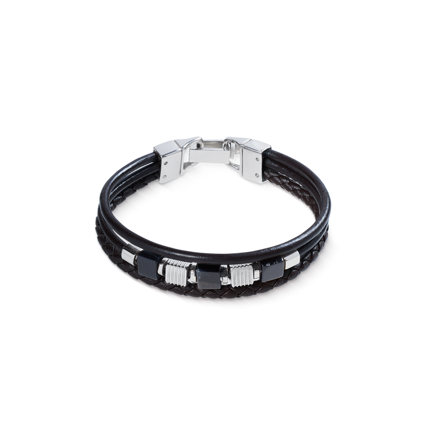 coeur-de-lion-geocube-lederarmband-schwarz-3-reihig-streifen-onyx image 1