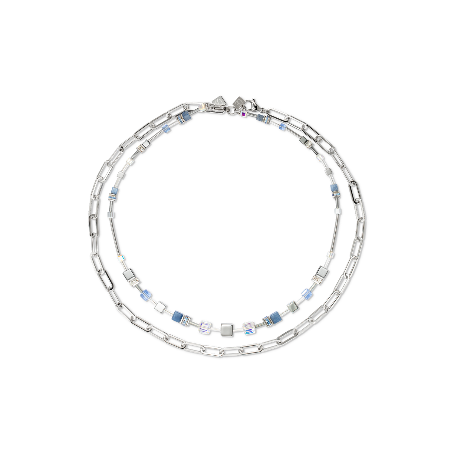 coeur-de-lion-geocube-fusion-chain-halskette-silber-blau-multi-wear-layering image 1
