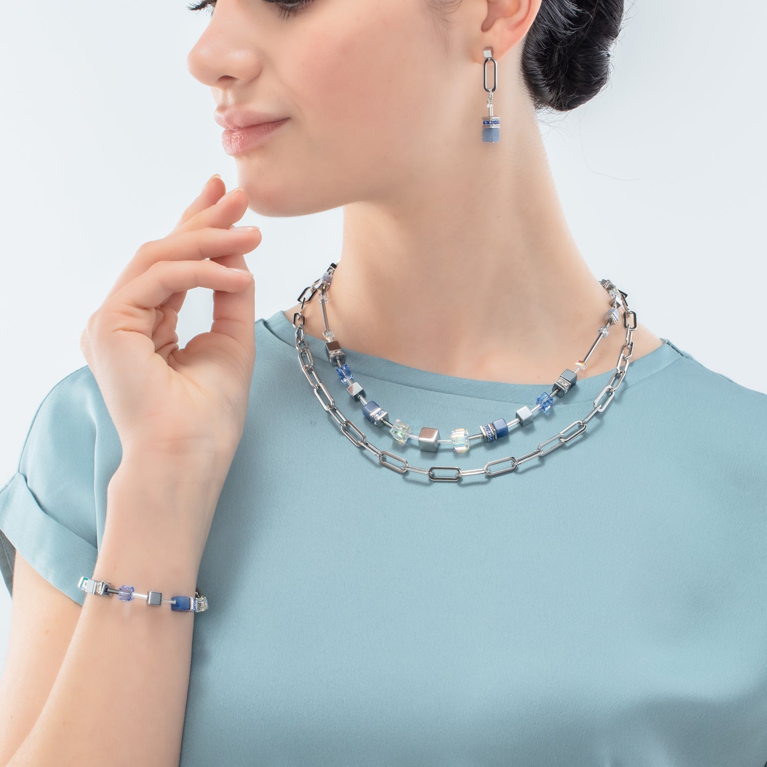 coeur-de-lion-geocube-fusion-chain-halskette-silber-blau-multi-wear-layering image 4