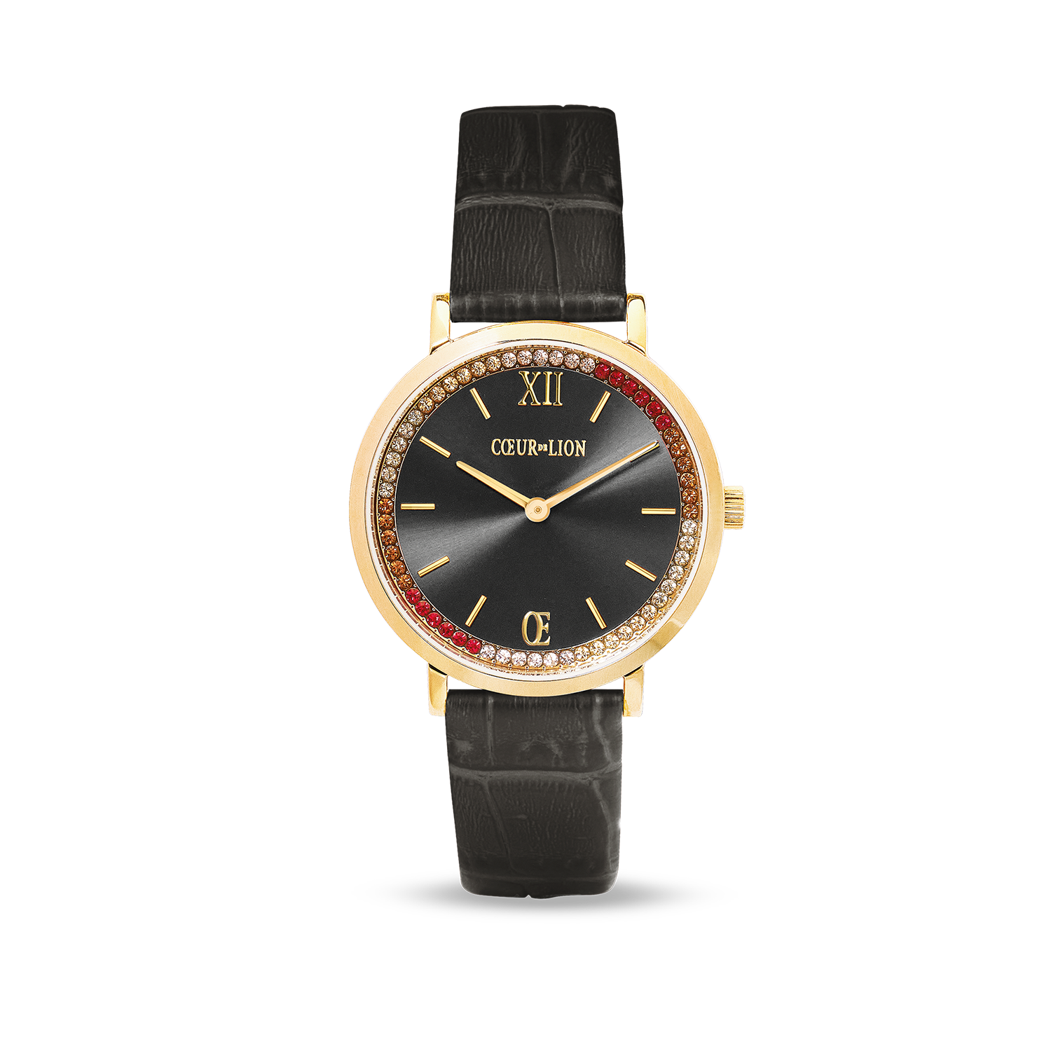 coeur-de-lion-uhr-rund-sparkling-sunray-leder-dunkelgrau-gold image 1