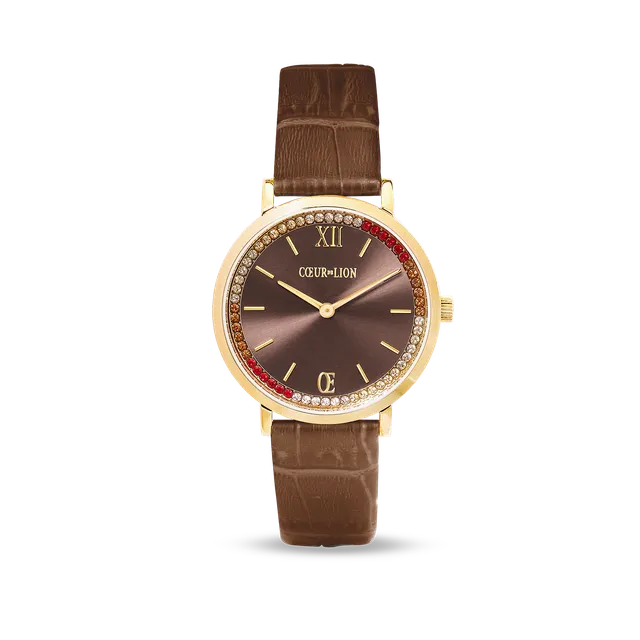 coeur-de-lion-uhr-rund-sparkling-sunray-leder-braun-gold-34-mm image 1