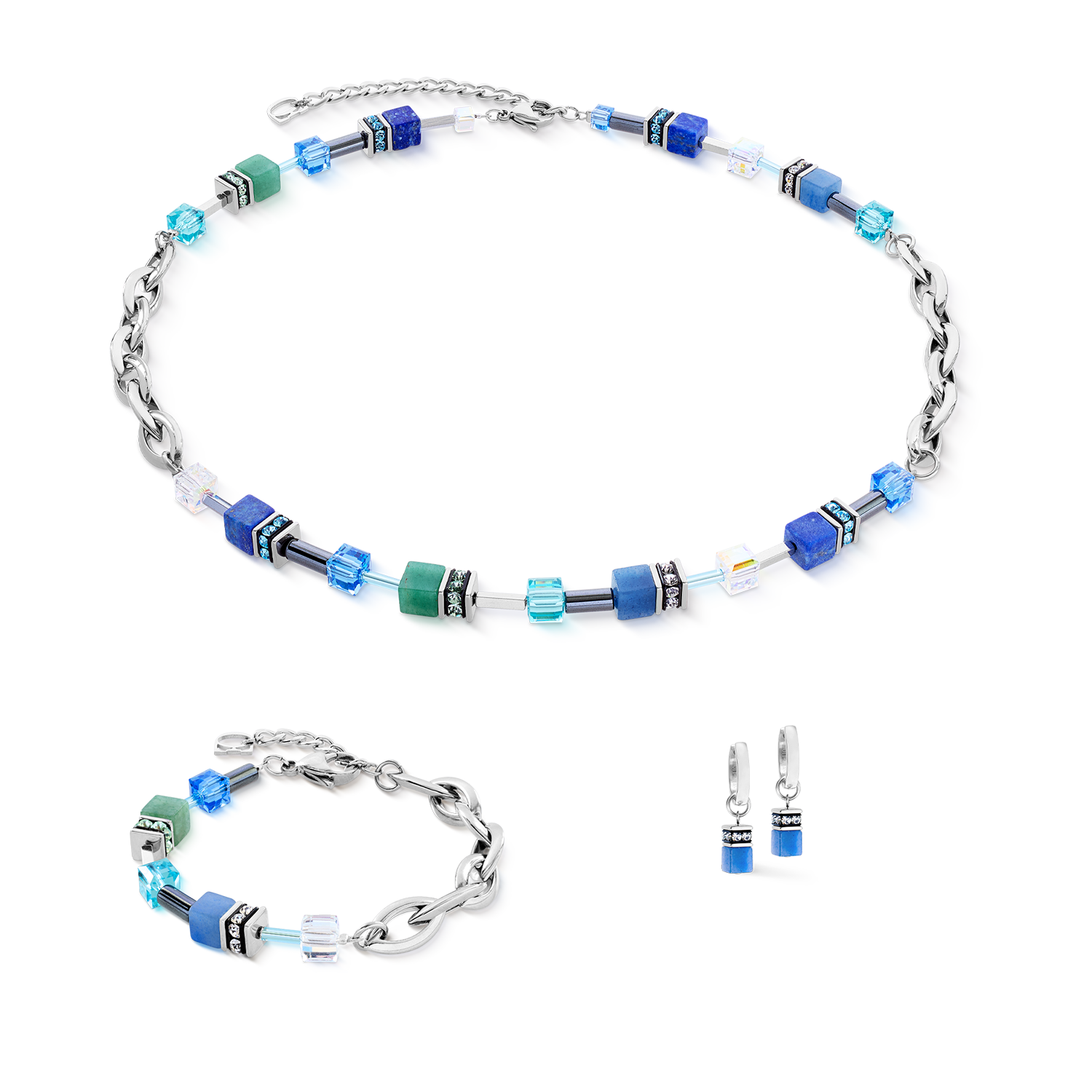 coeur-de-lion-geocube-chunky-chain-creolen-silber-blau-3-cm image 3