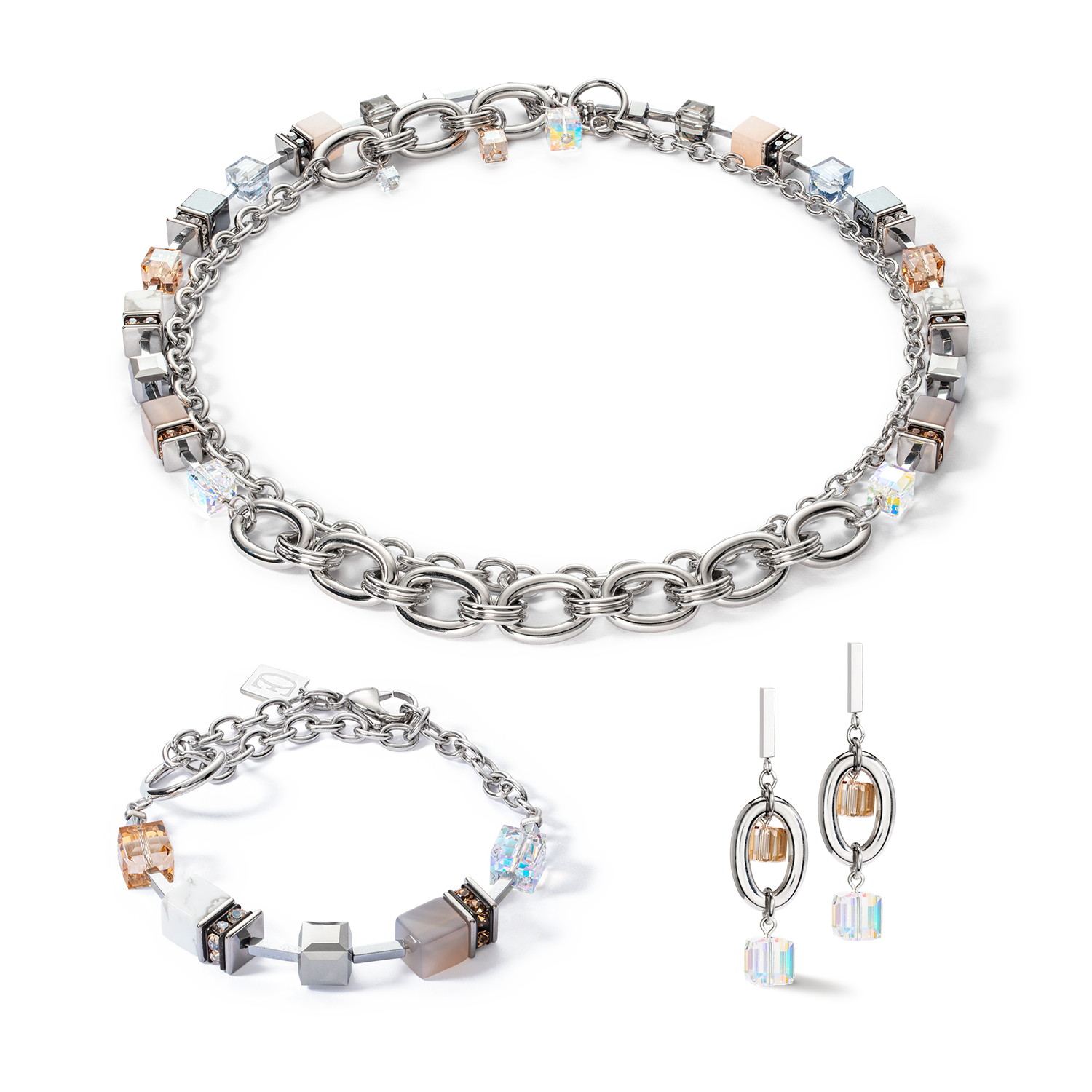 coeur-de-lion-geocube-statement-ohrringe-chunky-chain-multiwear-grau-beige image 3