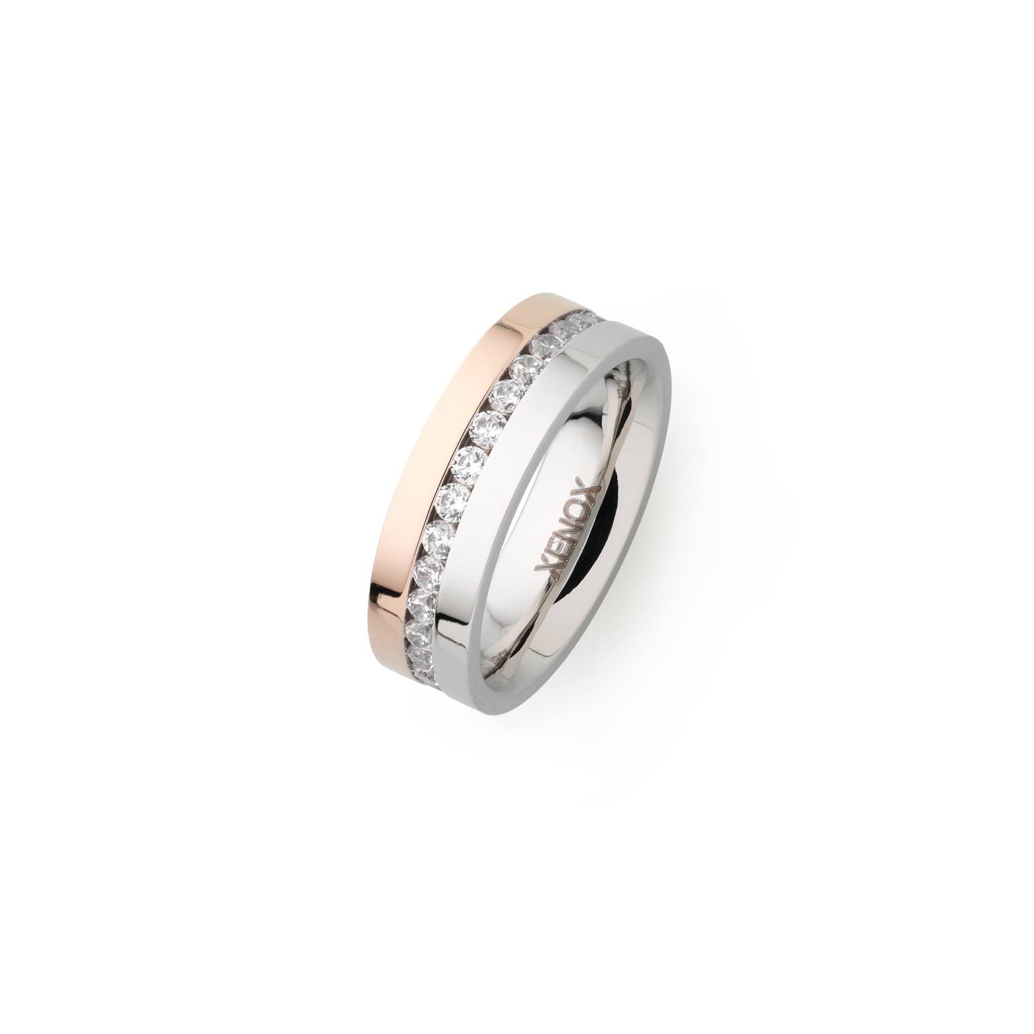xenox-partnerring-edelstahl-zirkonia-silber-ros-matt-poliert image 1