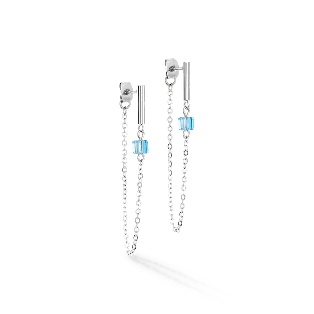 coeur-de-lion-mini-cubes-chain-ohrringe-silber-blau-loop image 1