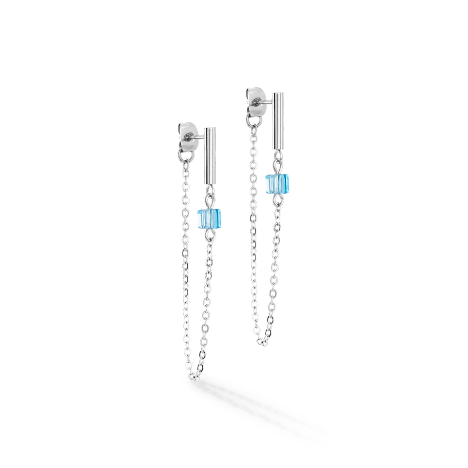 coeur-de-lion-mini-cubes-chain-ohrringe-silber-blau-loop image 1