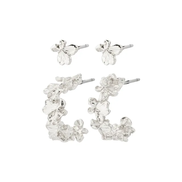 pilgrim-zhuri-ohrringe-2-in-1-set-versilbert-half-hoops-stecker-floral image 1