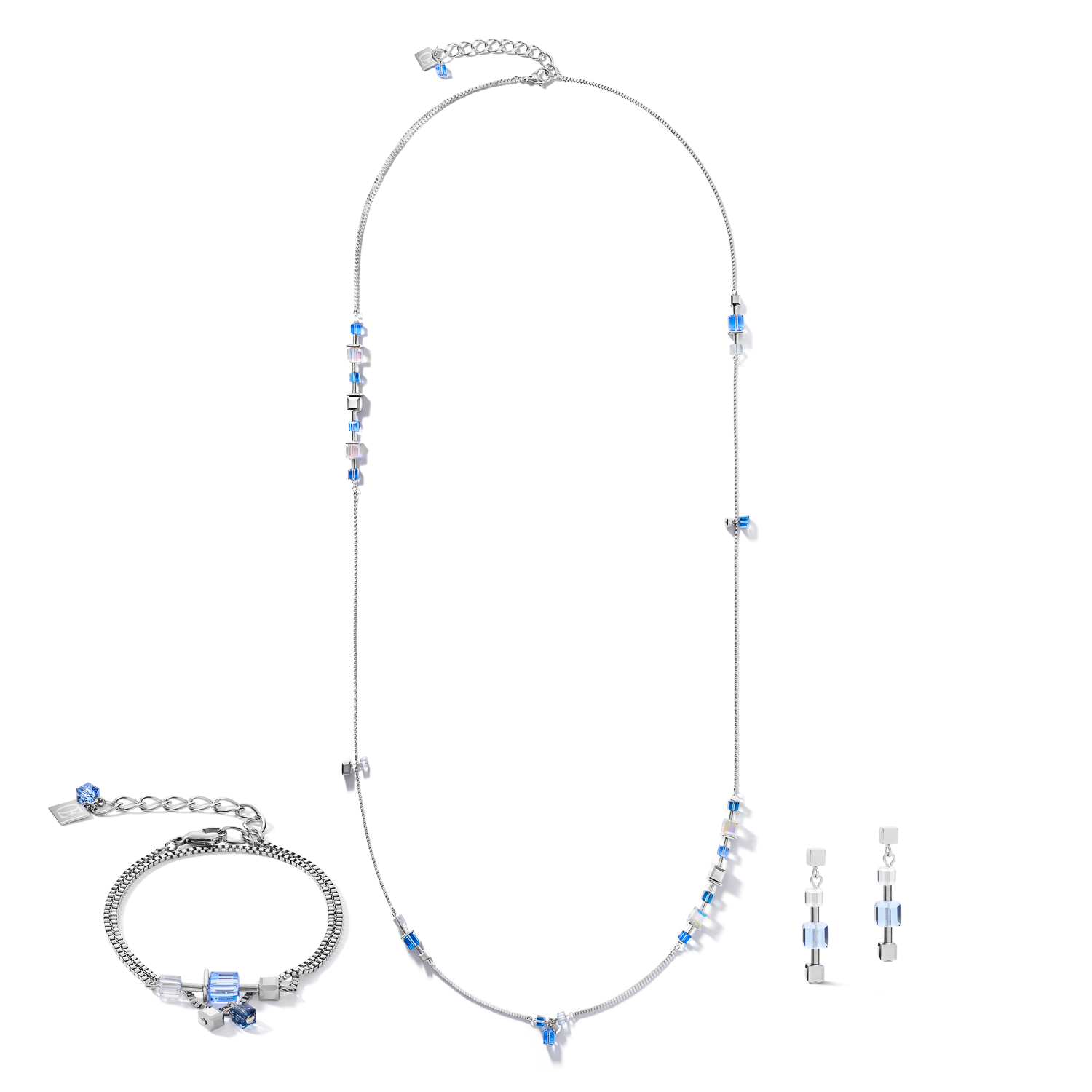 coeur-de-lion-halskette-geocube-chain-long-silber-blau-edelstahl-316l-kristalle image 3