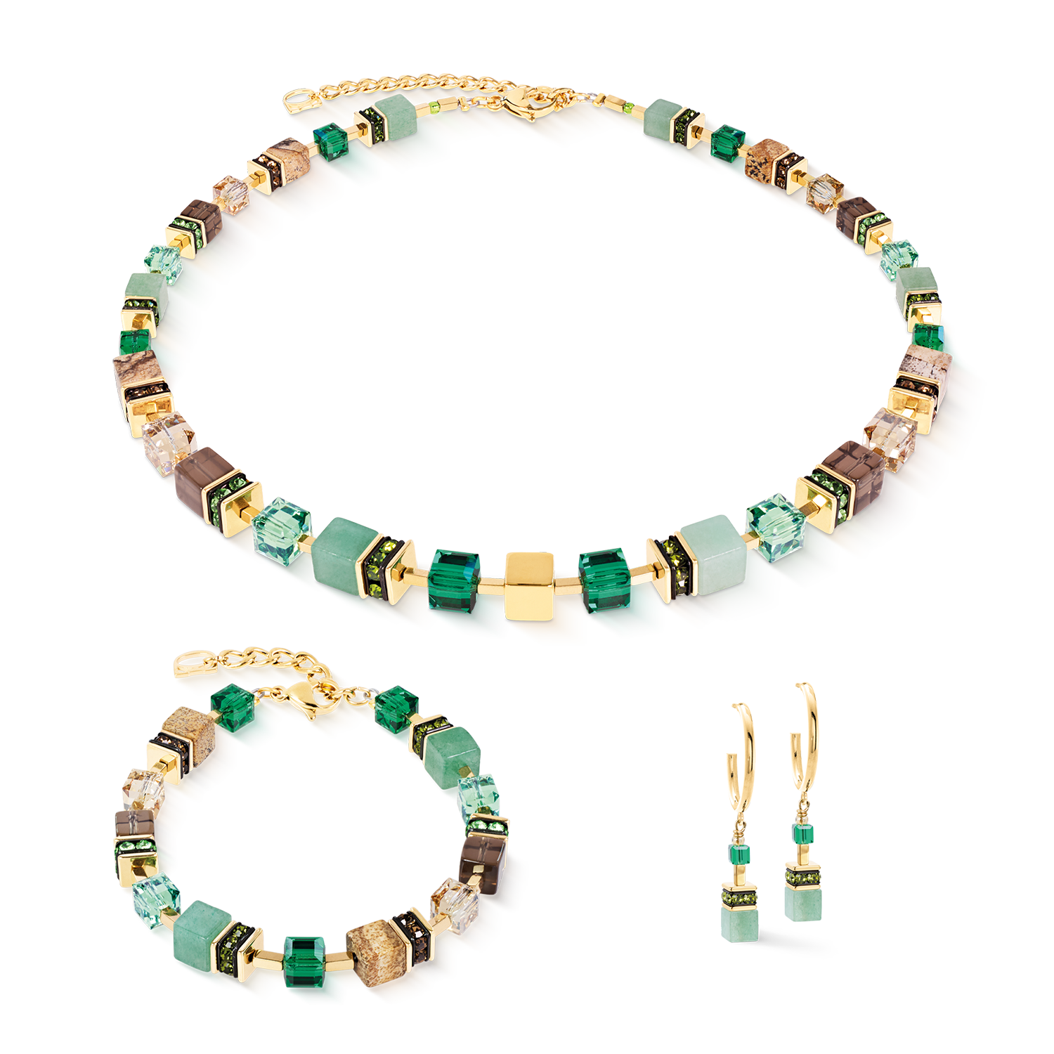 coeur-de-lion-geocube-precious-statement-halskette-emerald-garden-44-5-cm-gold image 3