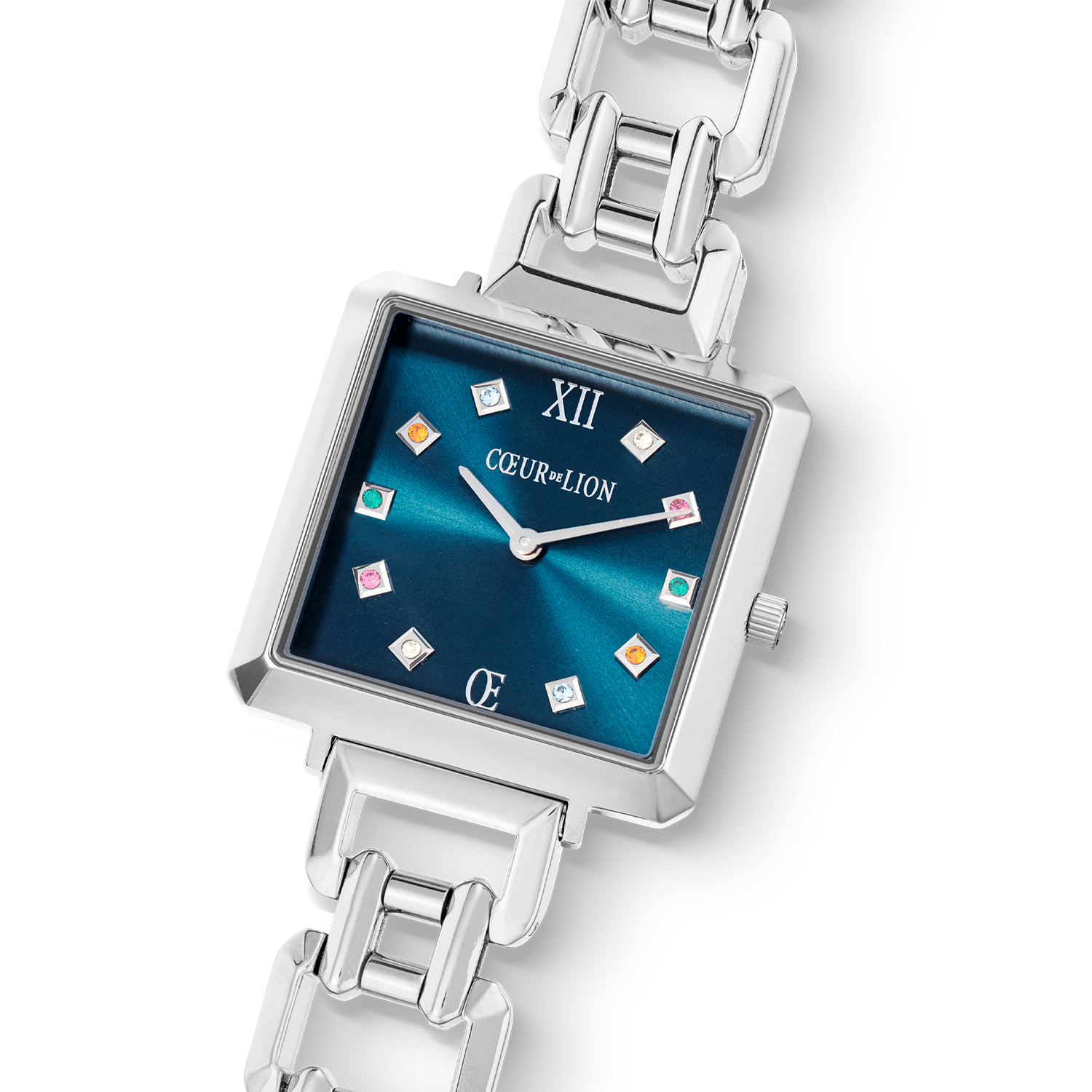 coeur-de-lion-iconic-cube-noble-petrol-statement-uhr-silber-32x32-mm image 2