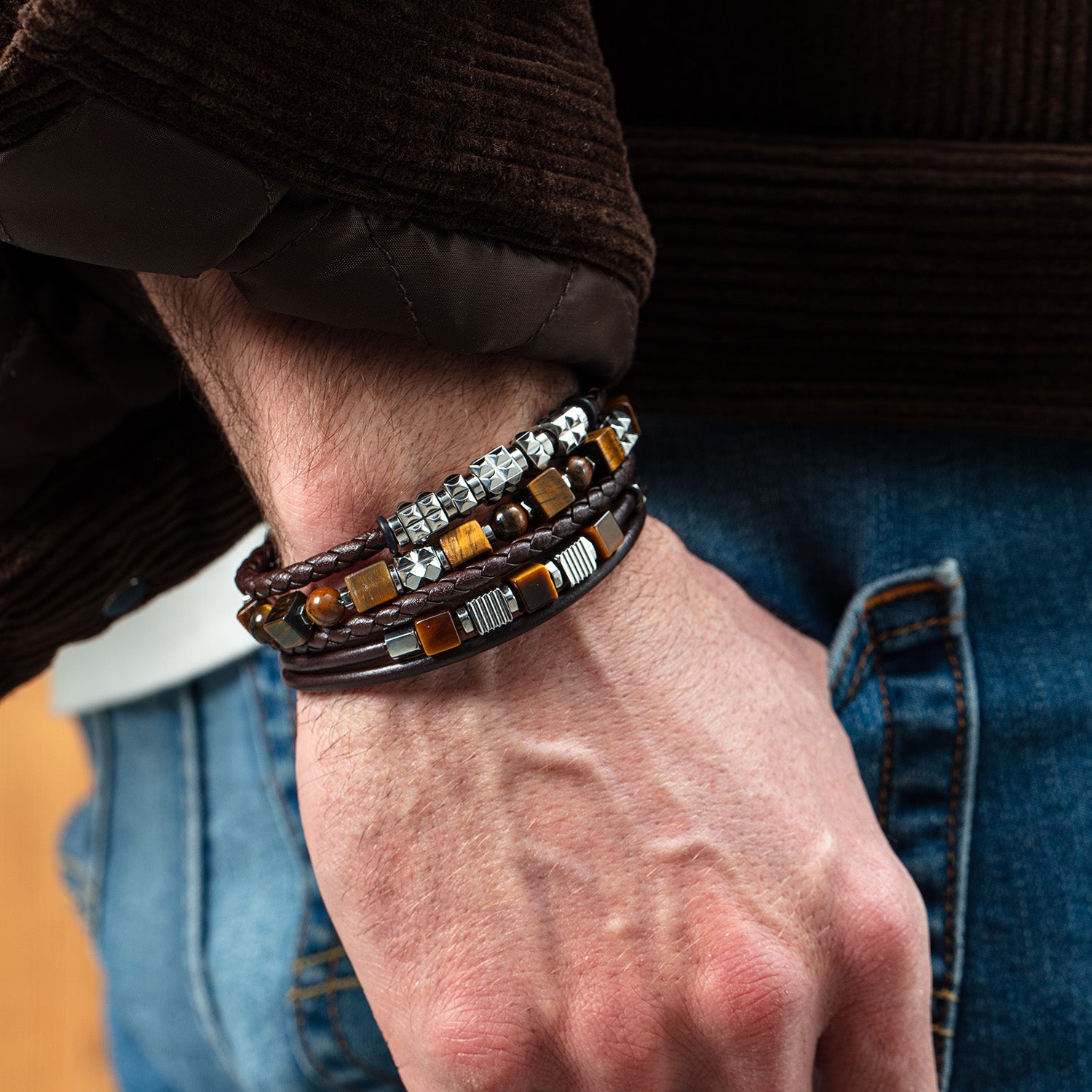 coeur-de-lion-tigerauge-armband-cubes-und-kugeln-mit-spikes-edelstahl image 4