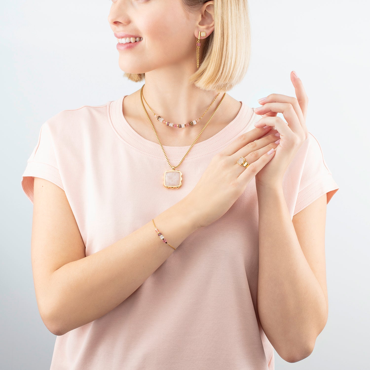 coeur-de-lion-mini-cubes-chain-armband-gold-rosa image 4