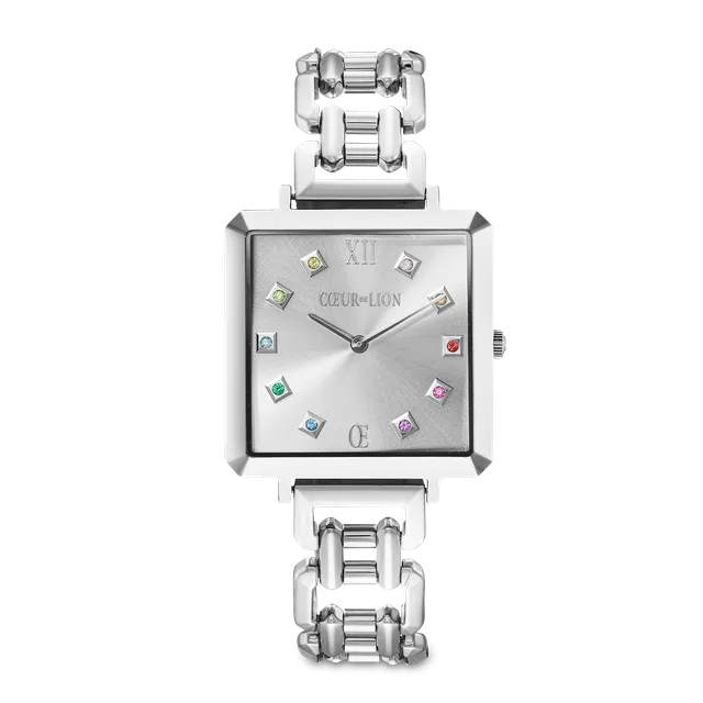 coeur-de-lion-uhr-iconic-cube-classic-rainbow-statement-silber image 1