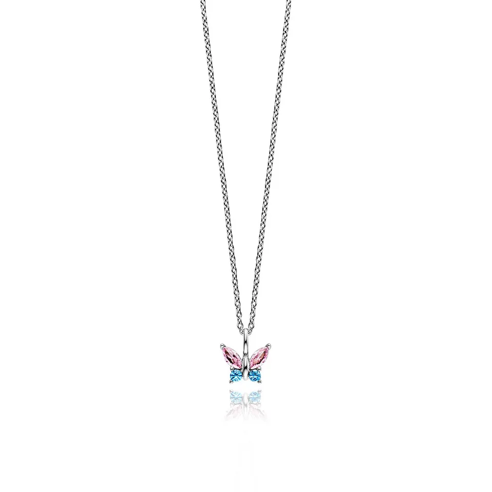 julie-julsen-kids-butterfly-kette-mit-anh-nger-silber-rhodiniert-mit-4-bunten-zi image 1