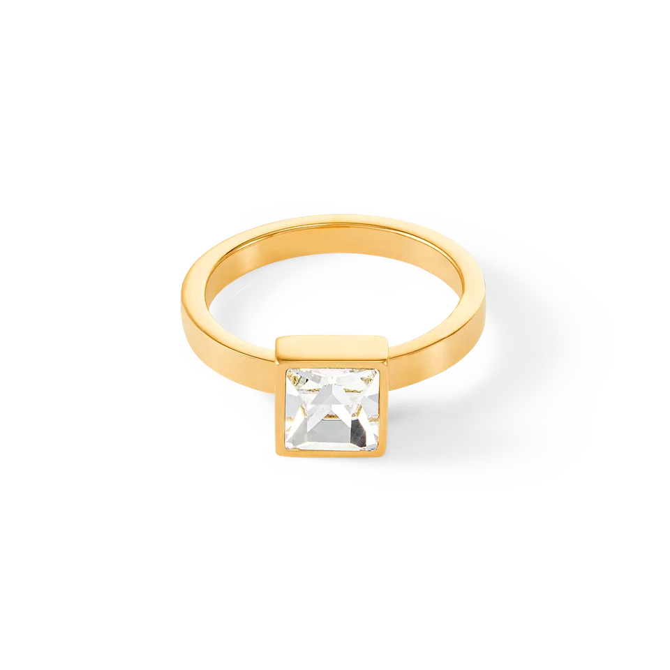 coeur-de-lion-brilliant-square-big-ring-gold-kristall-edelstahl image 1