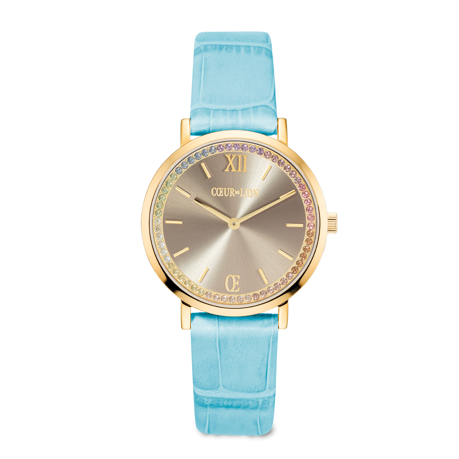 coeur-de-lion-sparkling-watch-uhr-rund-pastel-lovers-gold-mit-lederarmband-blau image 1