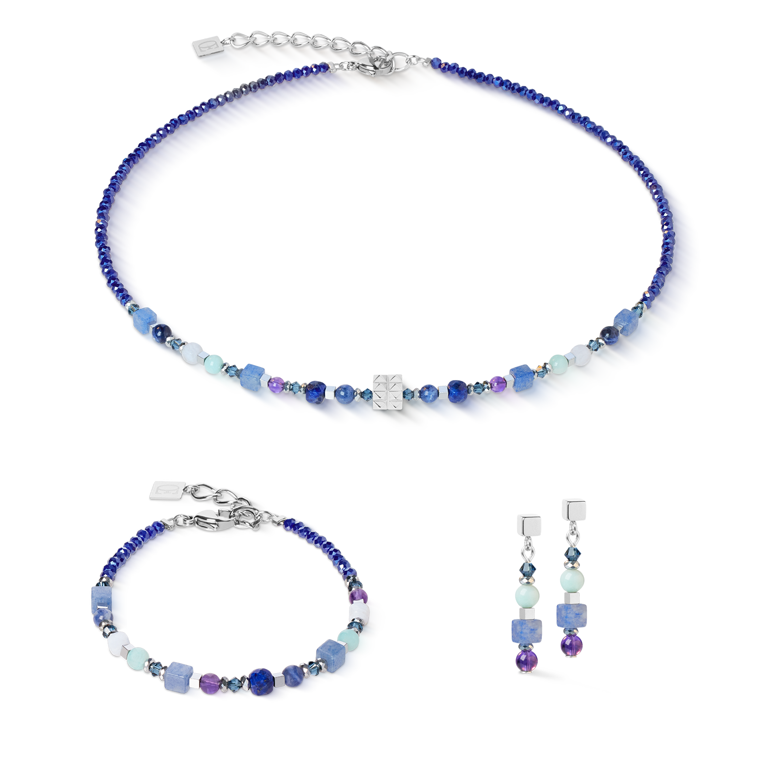 coeur-de-lion-shape-mix-spikes-halskette-blue-moon-silber-blau image 3