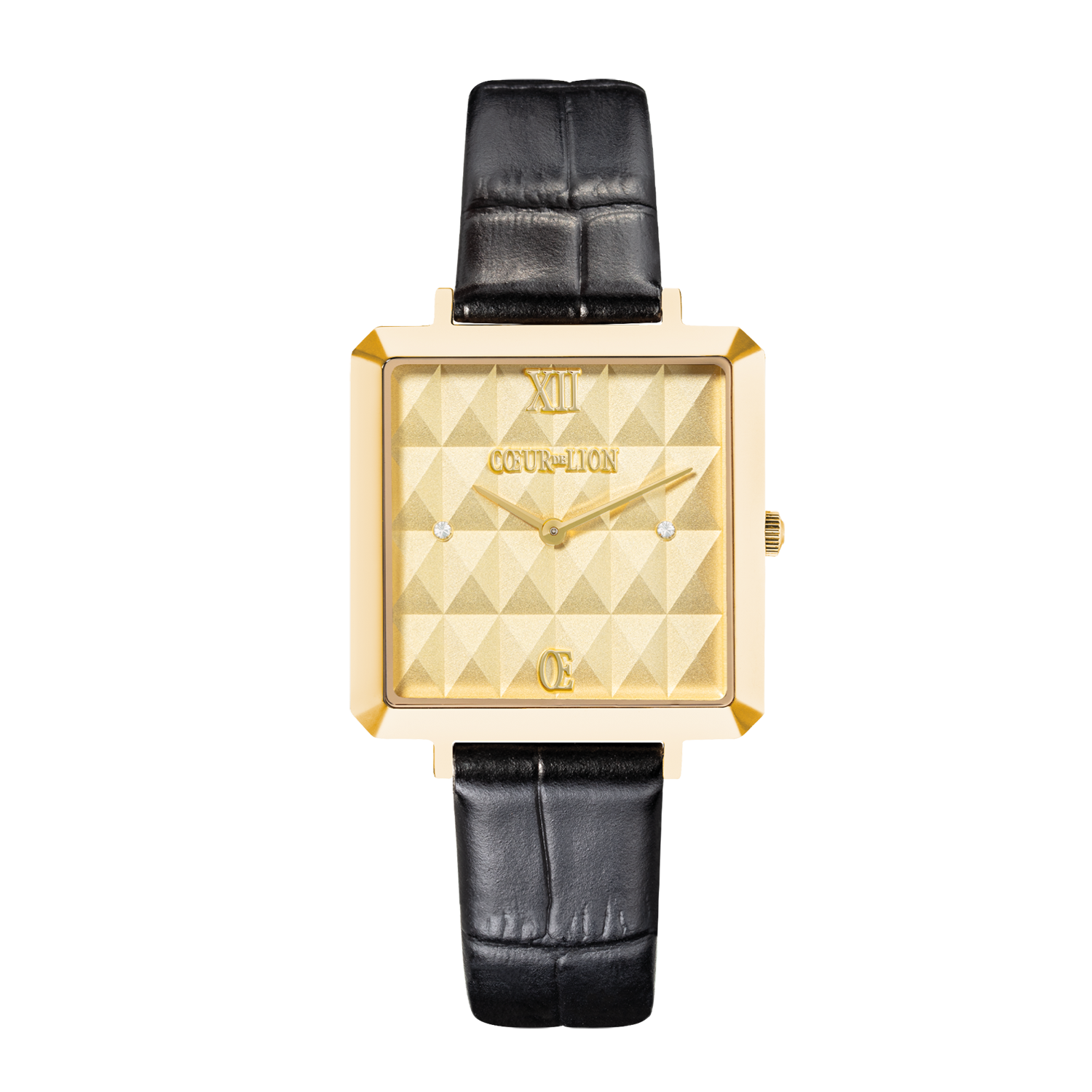 coeur-de-lion-iconic-cube-spikes-uhr-gold-leder-schwarz image 1